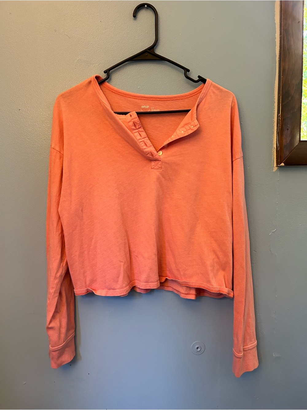 Aerie Peach-Coral Henley Shirt Size S